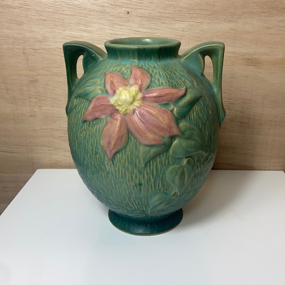 Roseville 🌷Clematis Vintage Art Deco Double Handle Vase Pottery Planter Pot